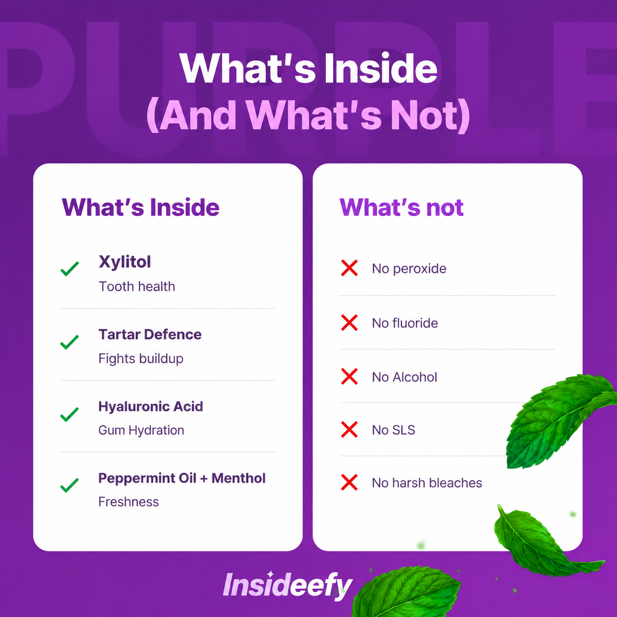 Insideefy-Purple Mouthwash - Sachets 20 Pack - Peroxide-Free - Alcohol Free - Vegan Mint