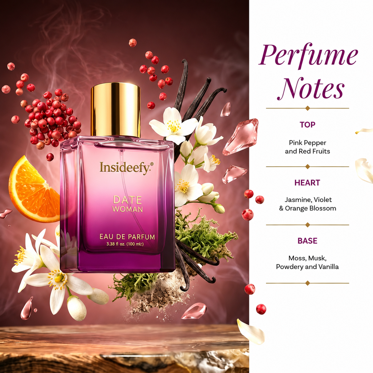 Insideefy® DATE Woman Eau De Parfum 100ML  | Romantic Women Perfume | Long Lasting Floral Fruity Fragrance