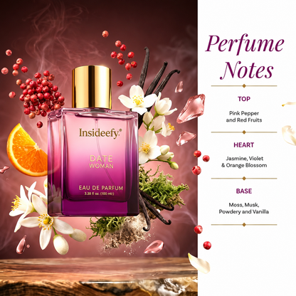 Insideefy® DATE Woman Eau De Parfum 100ML  | Romantic Women Perfume | Long Lasting Floral Fruity Fragrance