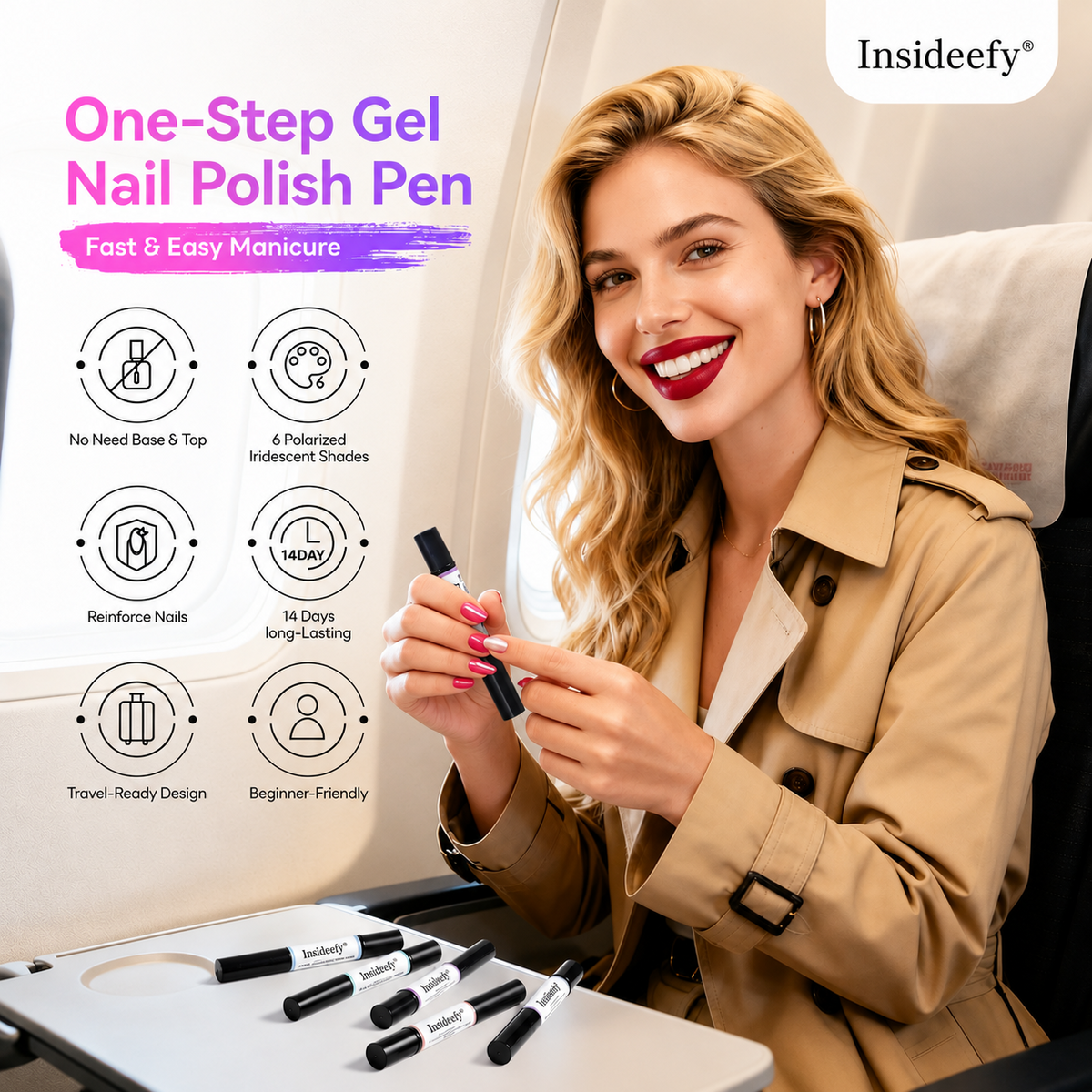 Insideefy® 5-in-1 Gel Nail Polish Pen, Aurora Effect Gel Nail Pen with Base Color