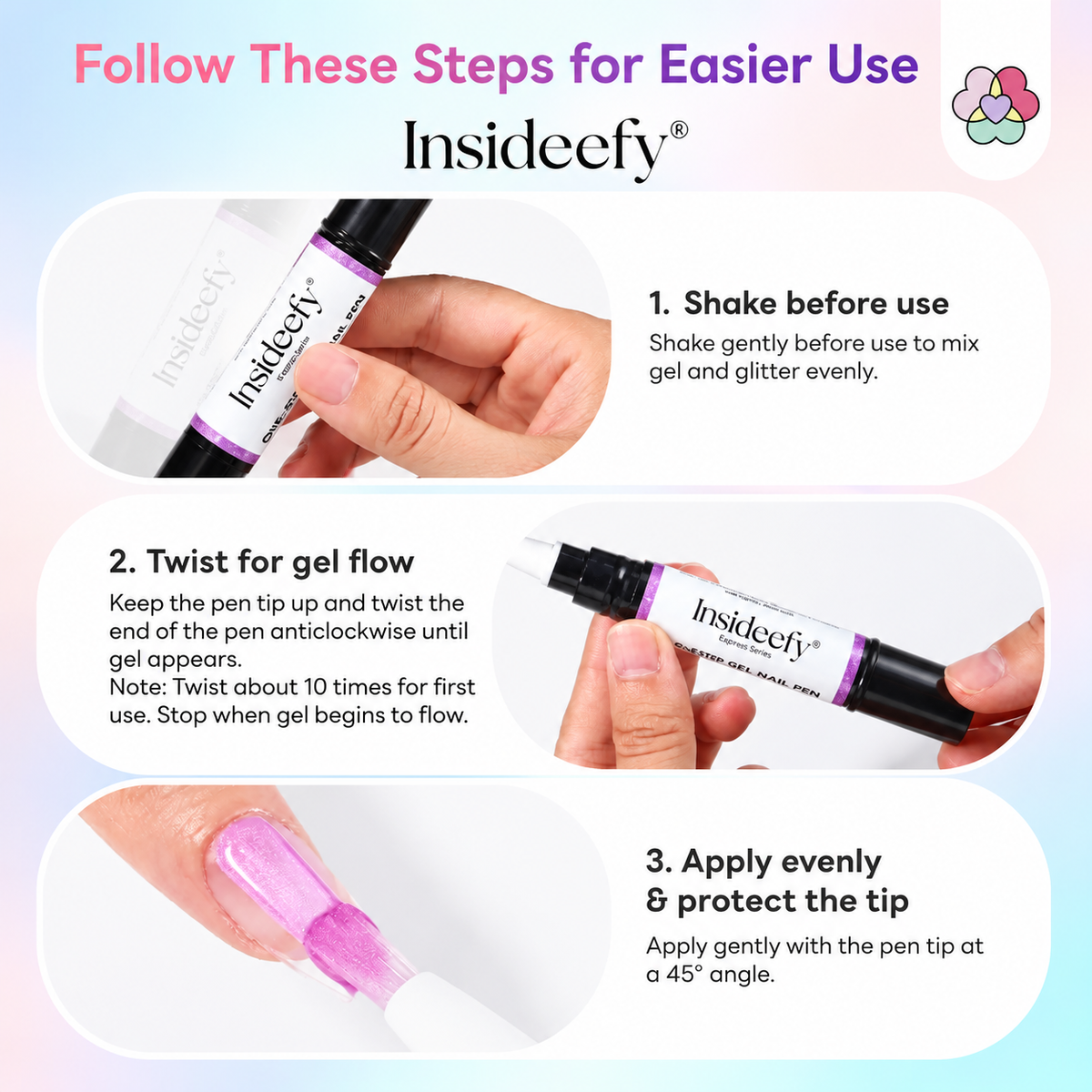 Insideefy® 5-in-1 Gel Nail Polish Pen, Aurora Effect Gel Nail Pen with Base Color
